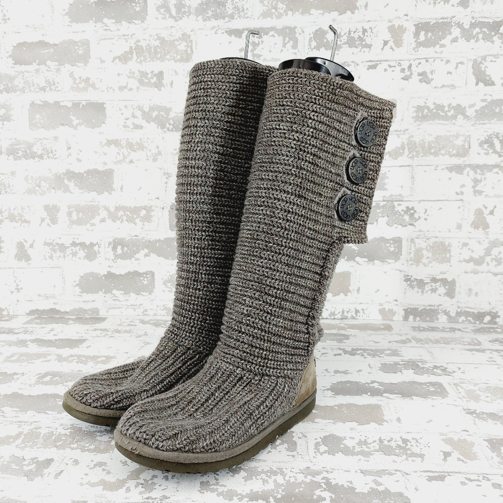 Ugg Classic Cards Grey Suede Knit Sheepskin Wool Boots T82